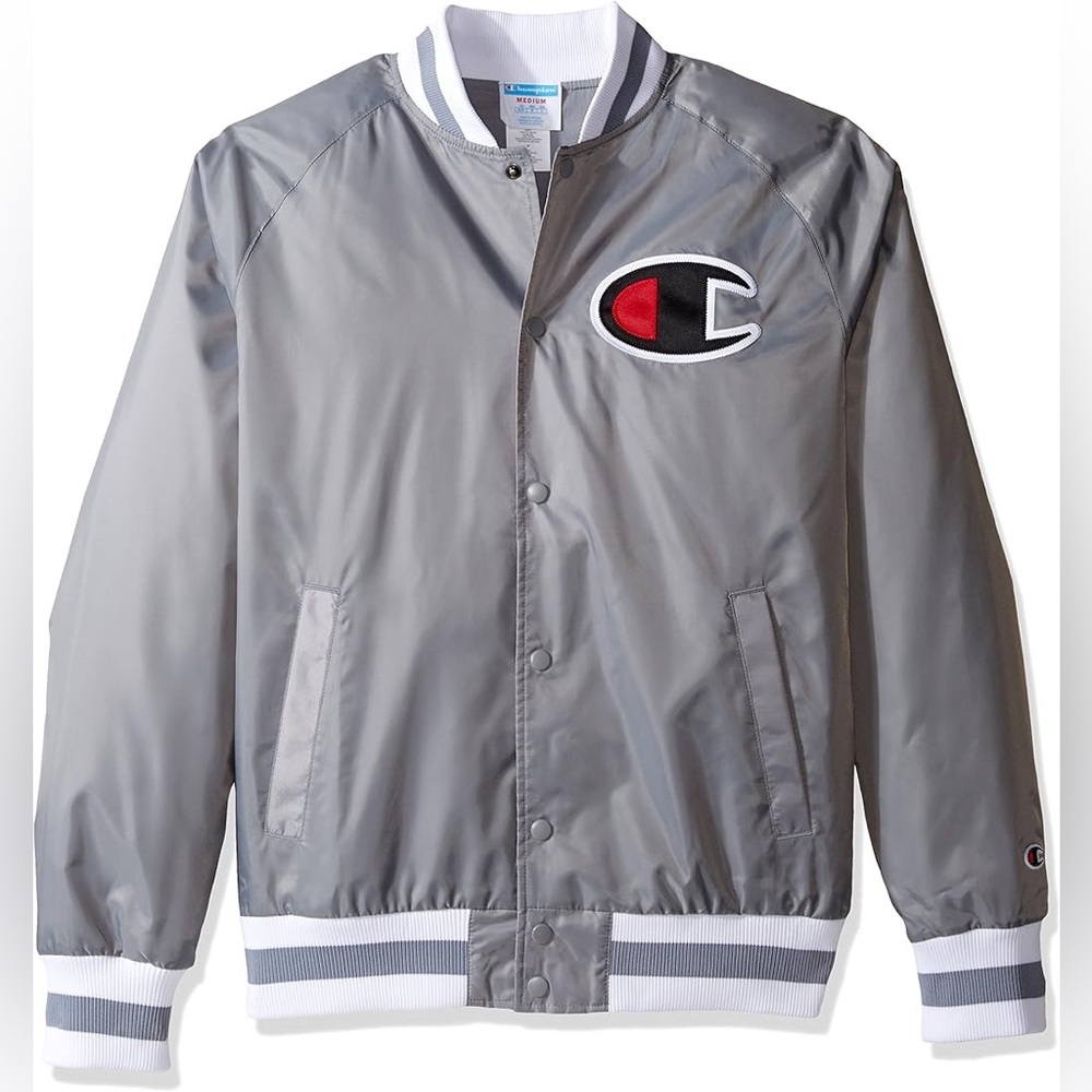 Champion Life Men's Victory Grey Bomber Varsity Jacket size medium